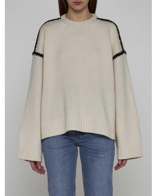 Totême  White Embroidered Wool And Cashmere Sweater