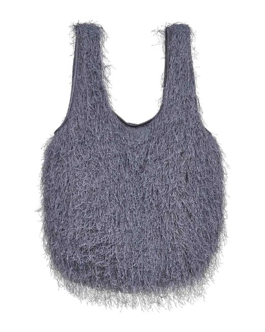 Dries Van Noten Blue Large Fringed Tote Bag