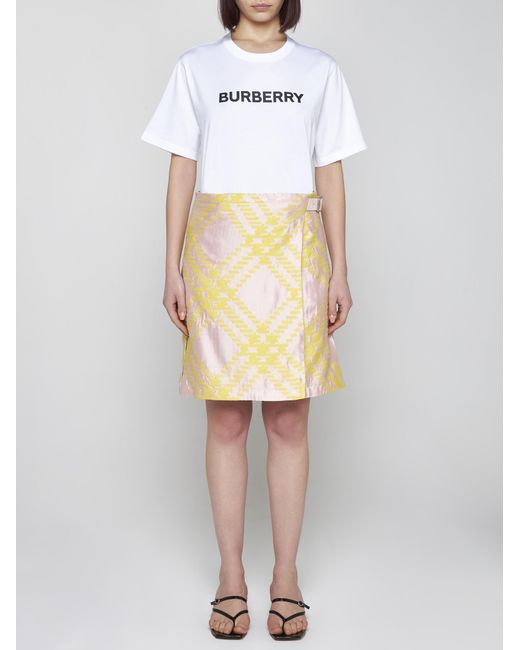 Burberry Yellow Check Linen-blend Kilt Skirt