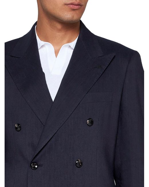 Tagliatore Blue Linen And Wool-Blend Double-Breasted Blazer for men