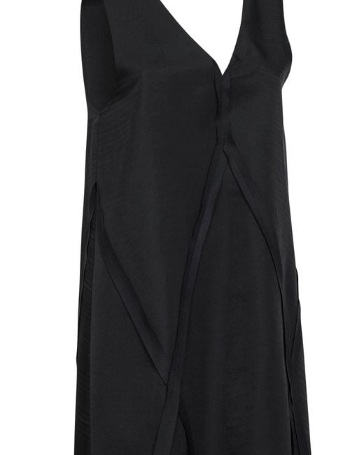 MM6 by Maison Margiela Black Cupro Blend V-Neck Midi Dress
