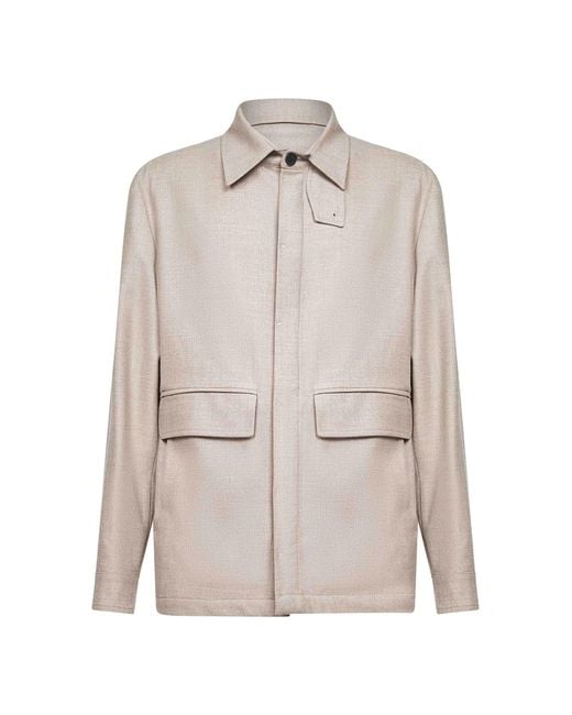 D 40 White Loro Piana Stretch Flannel Chet Shirt Jacket for men