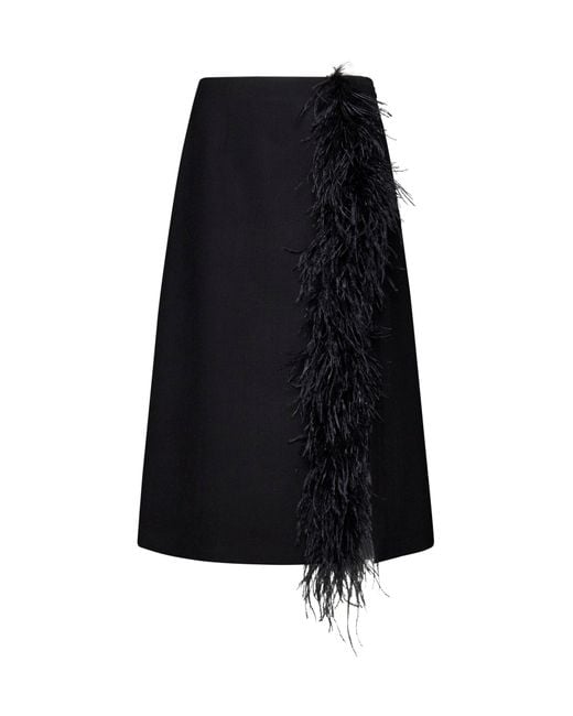 Prada Abbigliamento Black Feathers Wool Midi Skirt