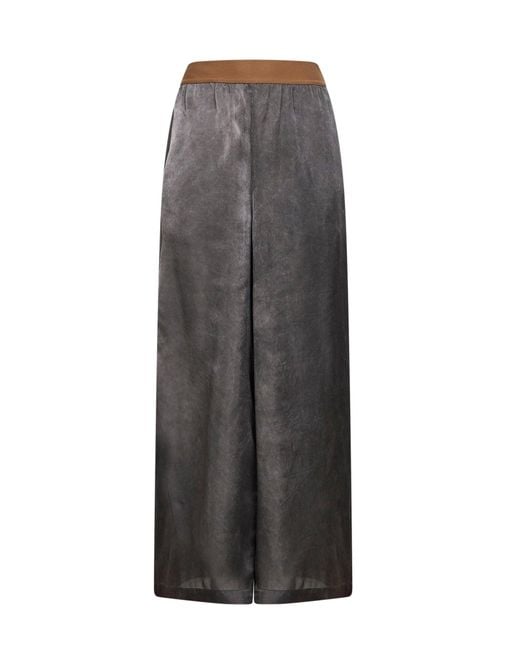 Uma Wang Gray Dark Washed-Effect Cupro Pansy Wide-Leg Trousers