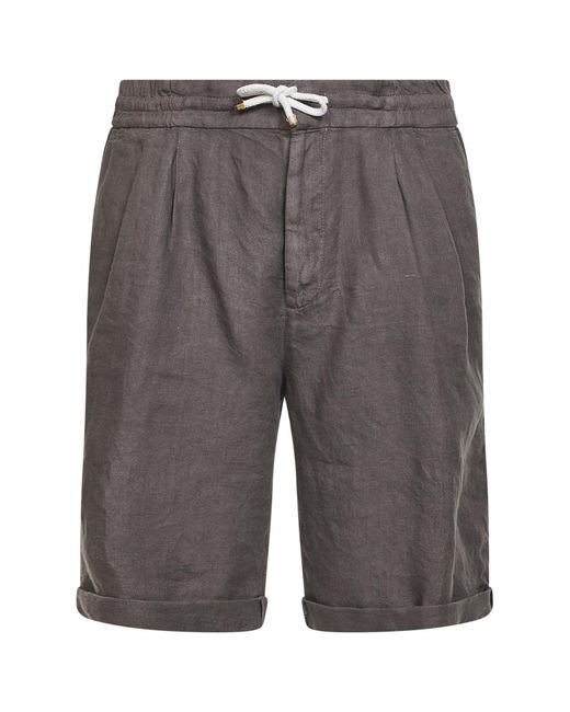 Brunello Cucinelli Gray Hazelnut Linen Gabardine Bermuda Shorts for men