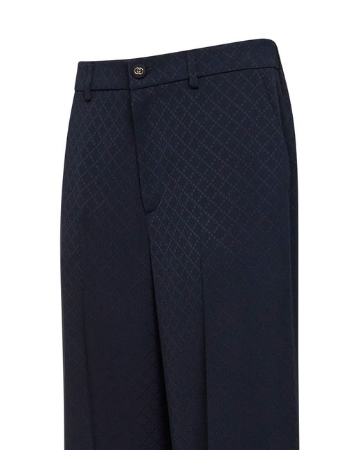 Gucci Blue Dark Viscose And Silk Jacquard Trousers