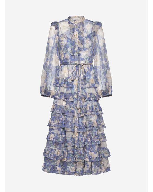 Zimmermann Cosmic Lurex Silk Midi Dress | Lyst