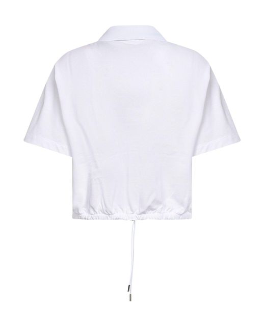 Moncler White Cotton Piquet Cropped Polo Shirt