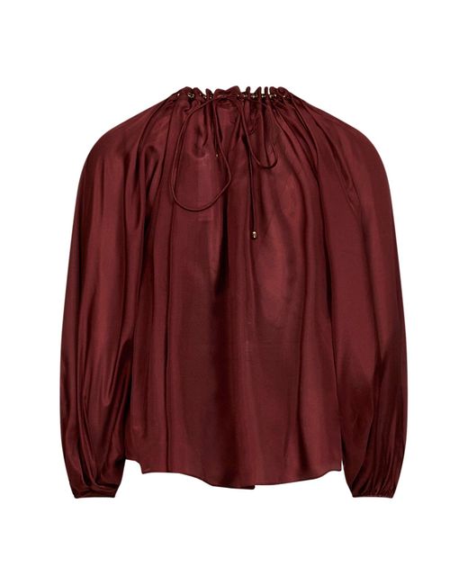 Zimmermann Merlot Silk Habotai Aster Gathered Beaded Blouse