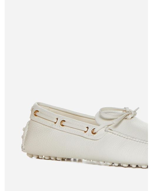 Car Shoe White Leather Boat Loafers for men