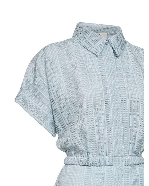 Fendi Blue Light Burnout Silk Blend Mini Shirt Dress