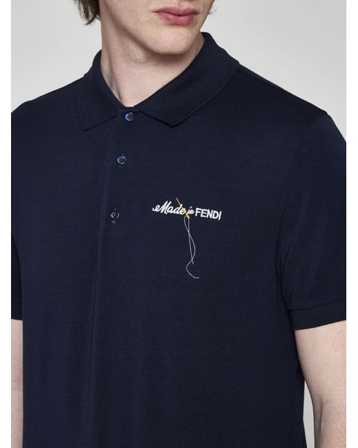 Fendi Blue Logo Cotton Polo Shirt for men