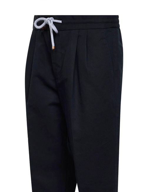 Brunello Cucinelli Blue Linen And Cotton Drill Leisure Fit Trousers for men