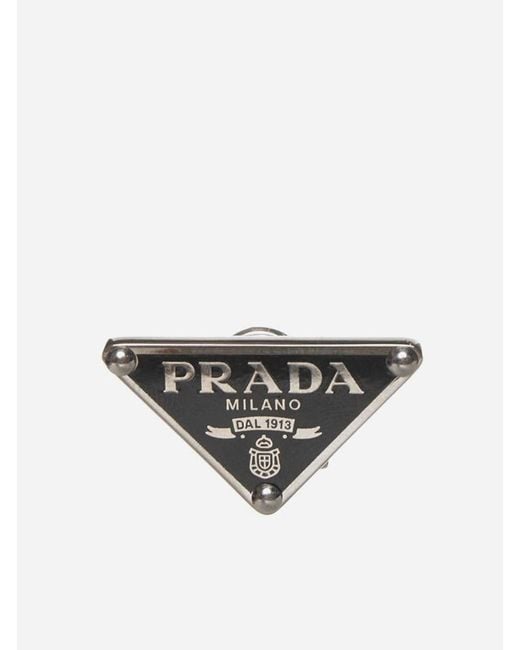 Prada Logo Triangle Earrings in White Lyst