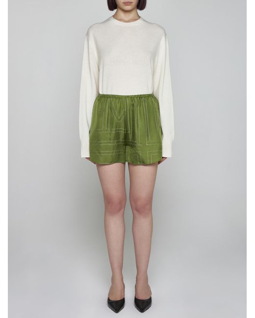 Totême  Green Monogram Silk Shorts