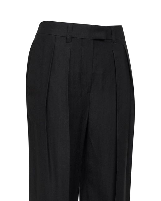 Brunello Cucinelli Black Fluid Twill Sartorial Wide Trousers