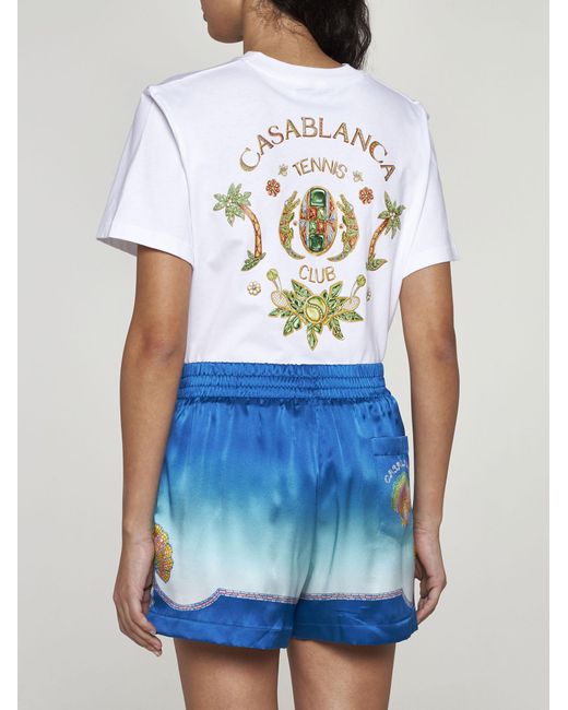 Casablancabrand Blue Coquillage Print Silk Shorts