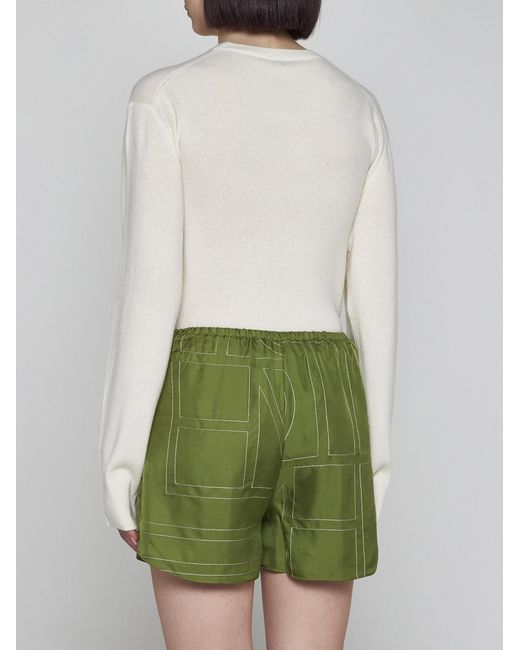 Totême  Green Monogram Silk Shorts