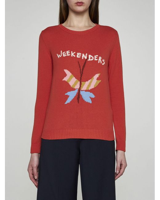 Weekend by Maxmara Red Amica Cotton-blend Sweater