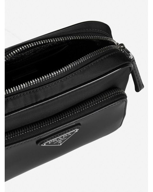 Prada White Re-nylon And Leather Crossbody Bag for men