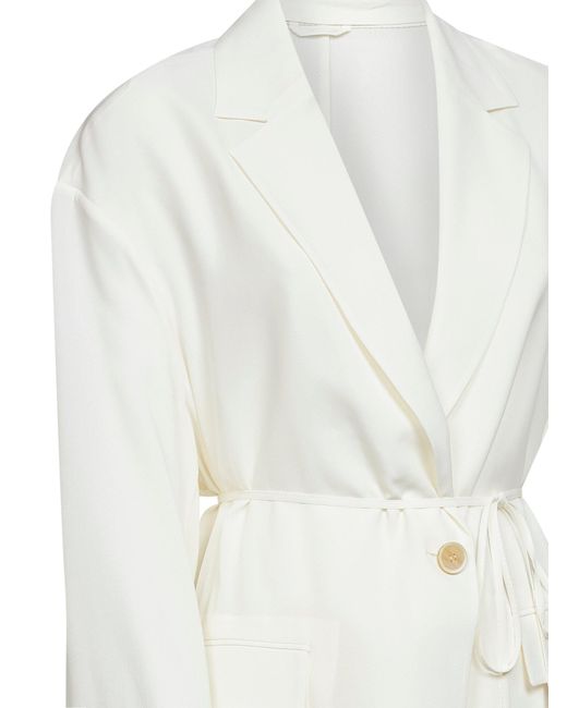 Brunello Cucinelli White Silk Sablé Crêpe Blazer With Monili