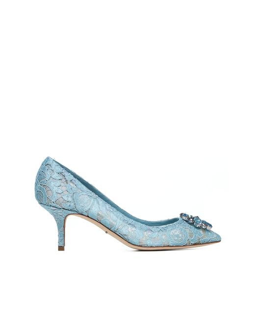 Dolce & Gabbana Blue Lace Dãcolletã With Broche
