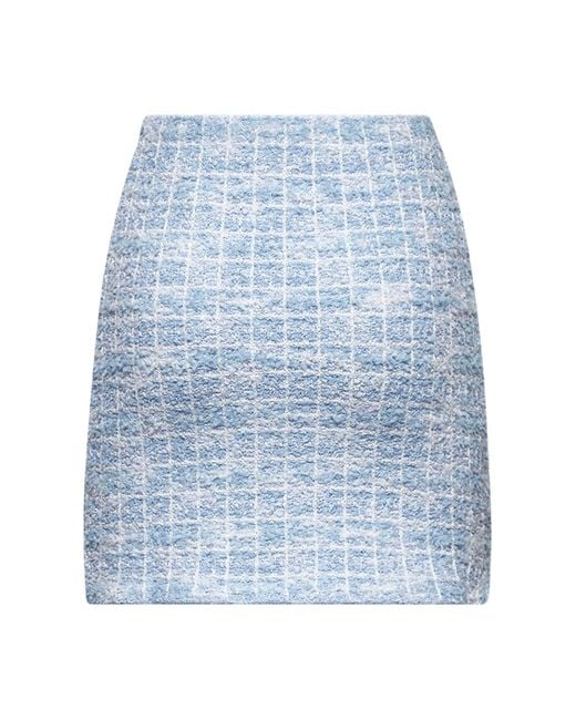 Self-Portrait Blue Light Sequin Check Tweed Mini Skirt