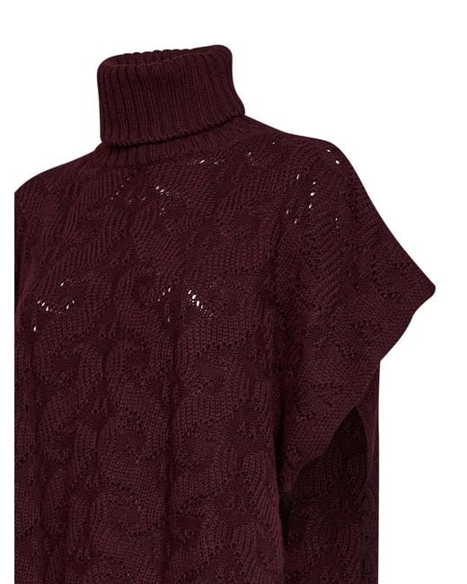 Etro Red Burgundy Paisley-Pattern Stitch Knit Turtleneck Sweater