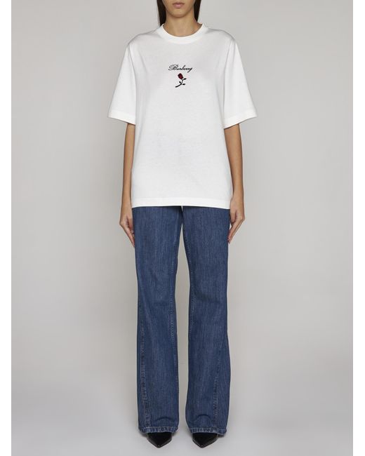 Burberry White Logo And Rose Cotton T-shirt