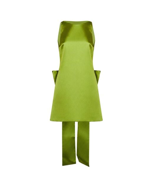 Self-Portrait Green Satin A-Line Mini Dress With Bow