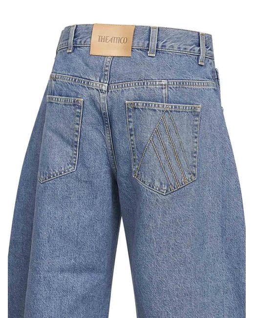 The Attico Blue Sky Washed Denim Wide Cropped Jeans
