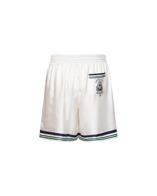 Casablanca White Silk Hotel Emblem Shorts for men