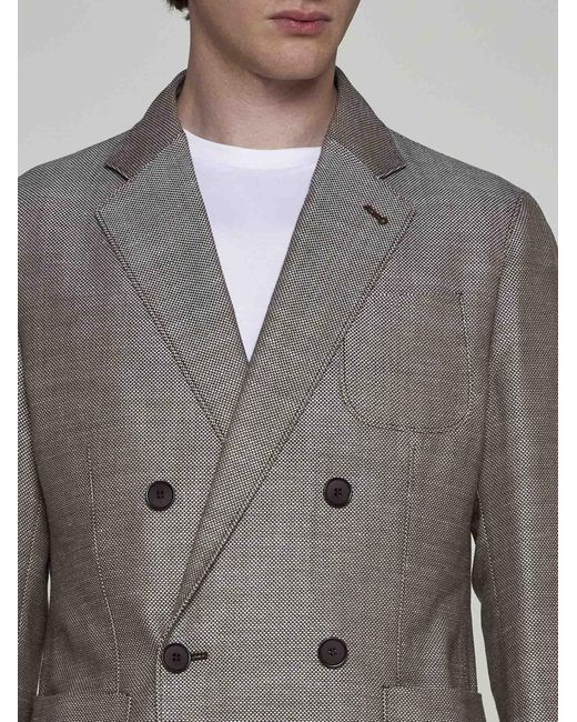 Giorgio Armani Gray Wool-blend Double-breasted Blazer for men