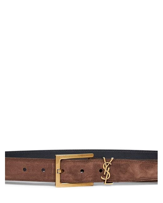 Saint Laurent White Coffee Suede Cassandre Belt