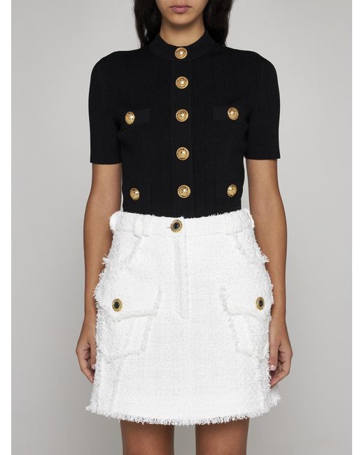 Balmain White Cotton-blend Weed Miniskirt