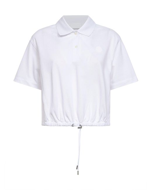 Moncler White Cotton Piquet Cropped Polo Shirt