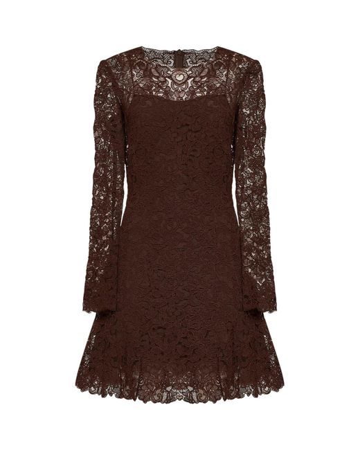 Ermanno Scervino Brown Rebrodé Lace Flared Mini Dress