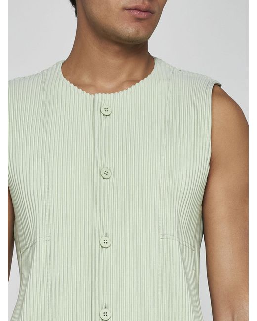 Homme Plissé Issey Miyake Green Pleated Fabric Buttoned Top for men