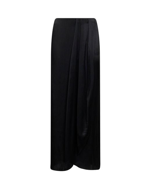 Maison Margiela Black Satin Draped Maxi Skirt
