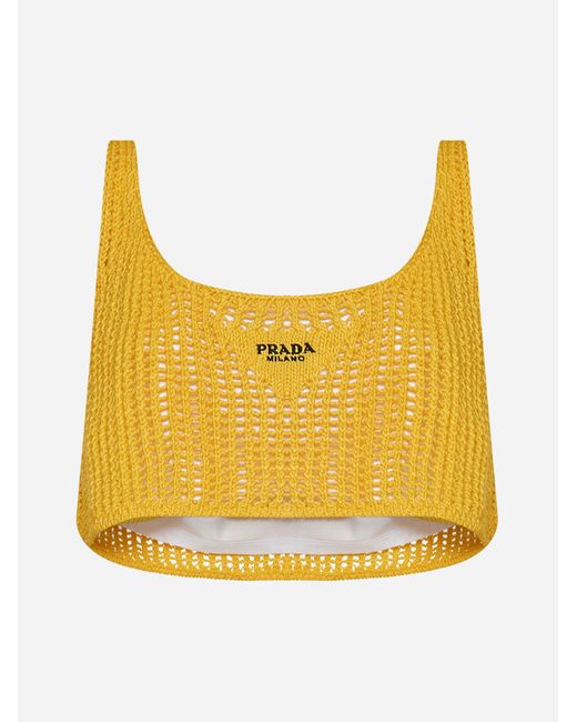 Prada Multicolor Cotton Crochet Crop Top