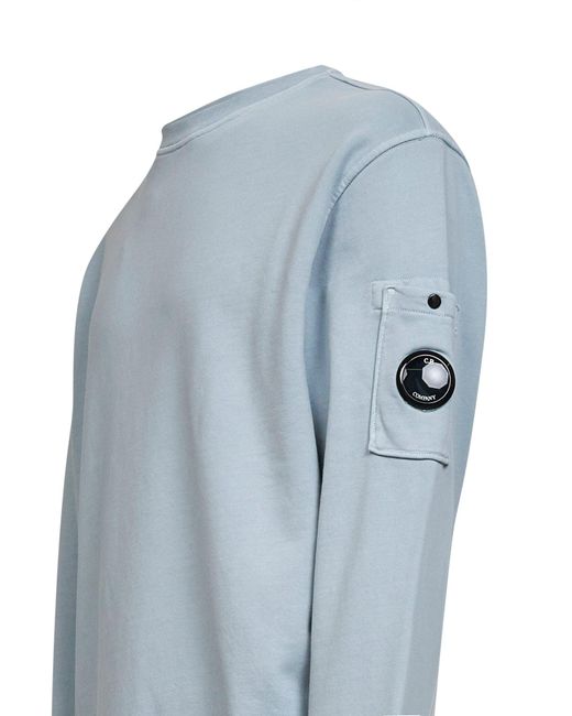C P Company Blue Light Diagonal Cotton Fleece Lens Crewneck Sweatshirt for men