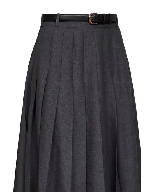 Self-Portrait Black Wool Blend Belted Pleated Maxi Skirt