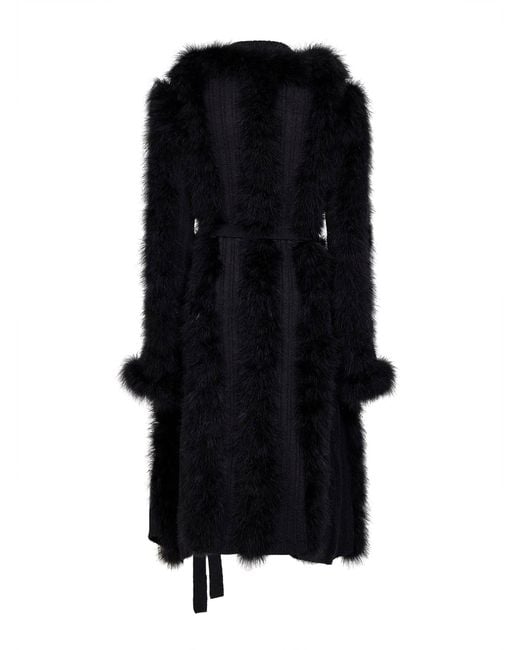 The Attico Black Knit And Feathers Long Belted Cardigan