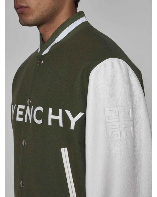 Givenchy Green Wool And Leather Varsity Jacket for men