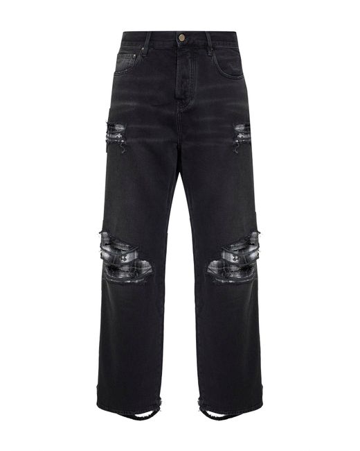 Amiri Blue Denim Flannel Repair Baggy Jeans for men