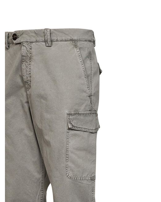 Brunello Cucinelli Gray Washed Peached Cotton Gabardine Cargo Trousers for men