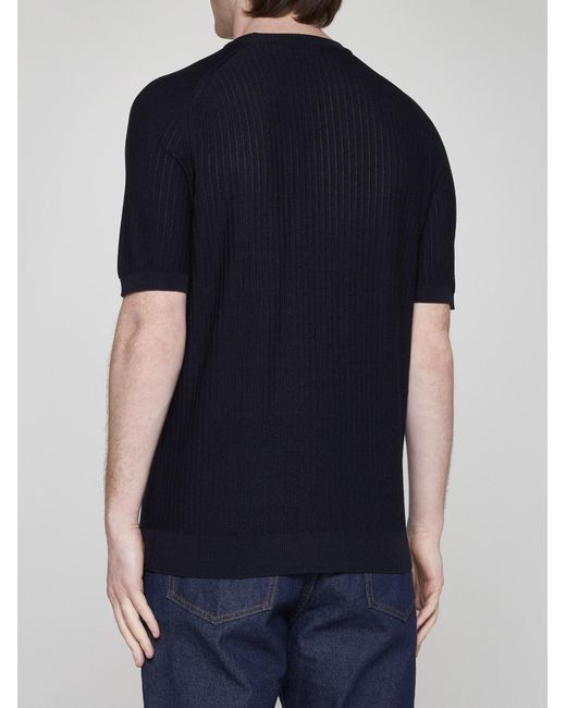 Roberto Collina Blue Cotton And Viscose Rib-knit Sweater for men