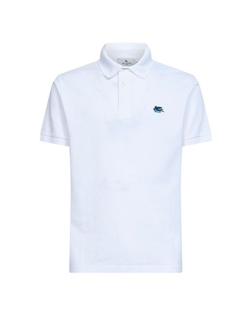 Etro White Cotton Pique Polo Shirt With Pegaso Embroidery for men