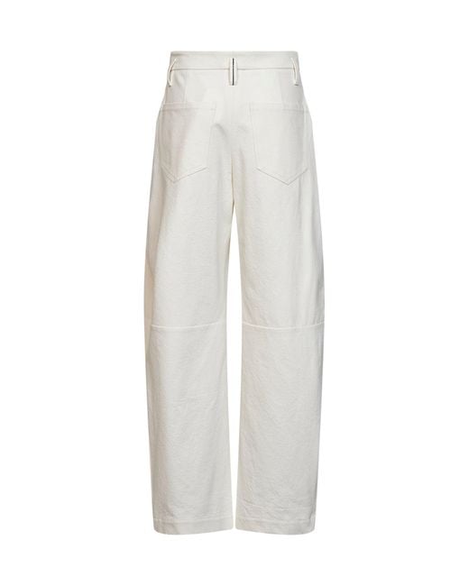 Brunello Cucinelli White Ivory Wrinkled Wool And Dyed Denim Baggy Trousers
