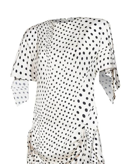 Stella McCartney White And Polka Dot Satin Asymmetric Long Dress